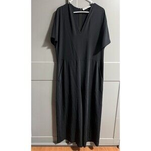 Roucha Short Sleeve V-Neck Wide Leg Oversize Jumpsuit Black B (US M) Lagenlook